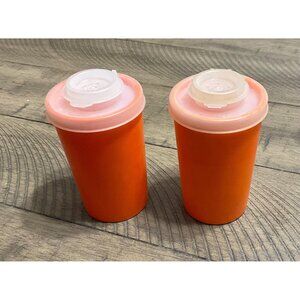 Vintage Tupperware Salt & Pepper Shakers Set Orange Seasoning Spices   Retro